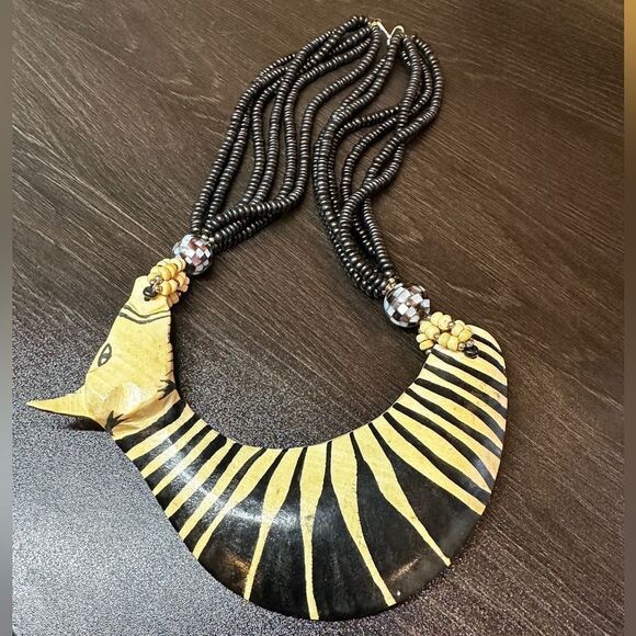 Statement zebra bib-style necklace and two sets of earrings bundle!! - Picture 2 of 16